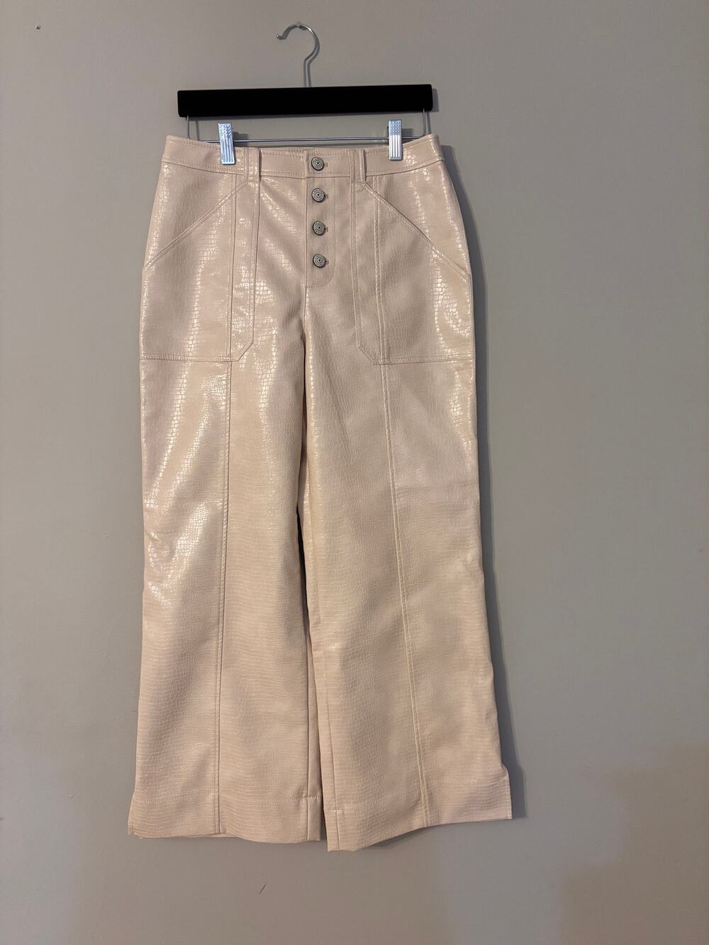 Cinq à Sept Ivory Croc Embossed Wide Leg Pants Size 6